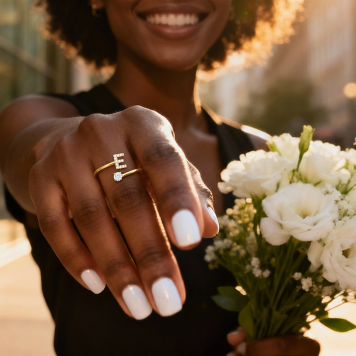 Adjustable Initial Ring With Zircon Stone