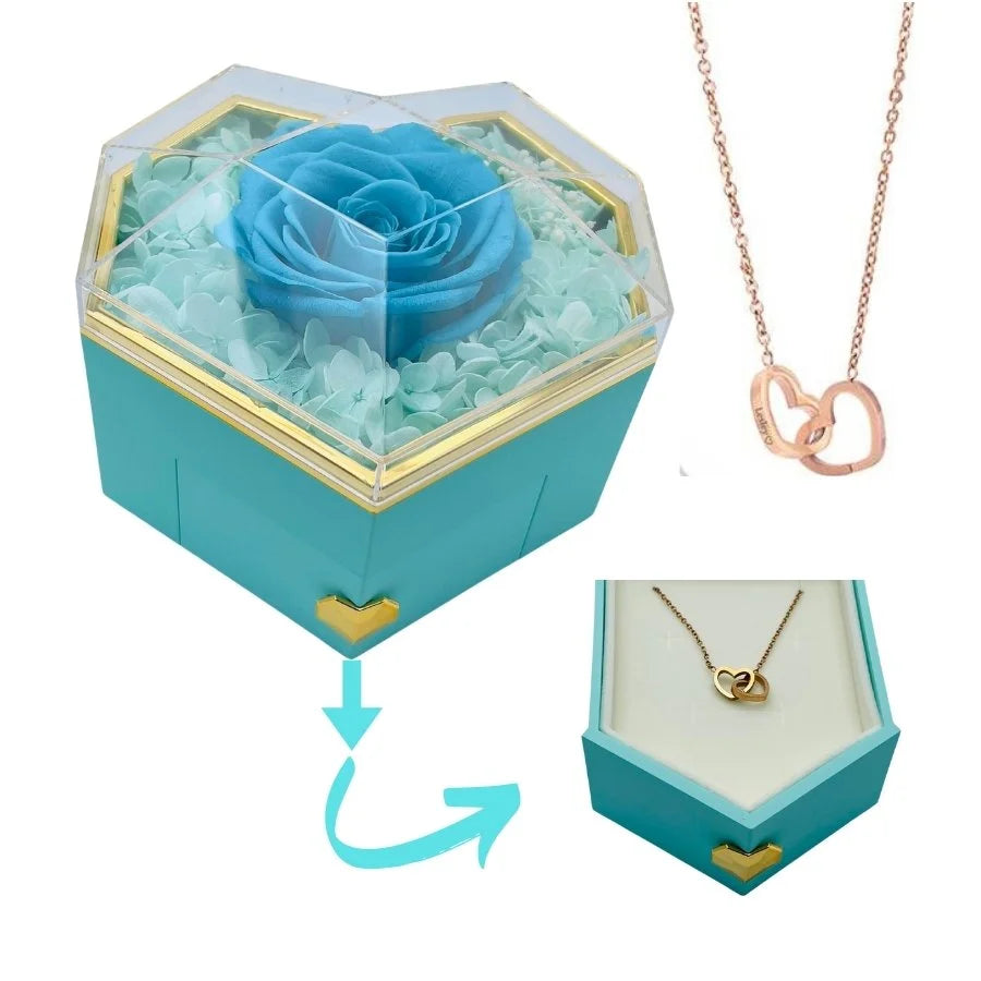 Eternal Heart Rose Box & Personalized Necklace