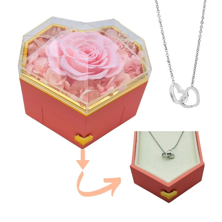 Eternal Heart Rose Box & Personalized Necklace