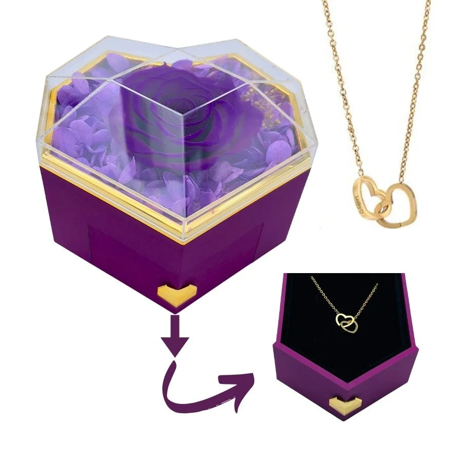 Eternal Heart Rose Box & Personalized Necklace